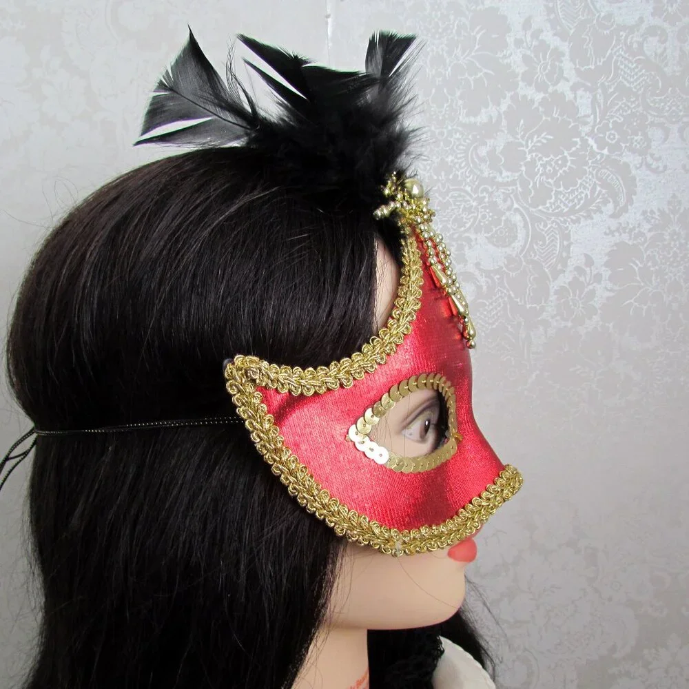 FESTIVAL MASK, RED & GOLD, MASKED BALL, COSTUME PARTY, HALLOWEEN, OPERA, PARADE